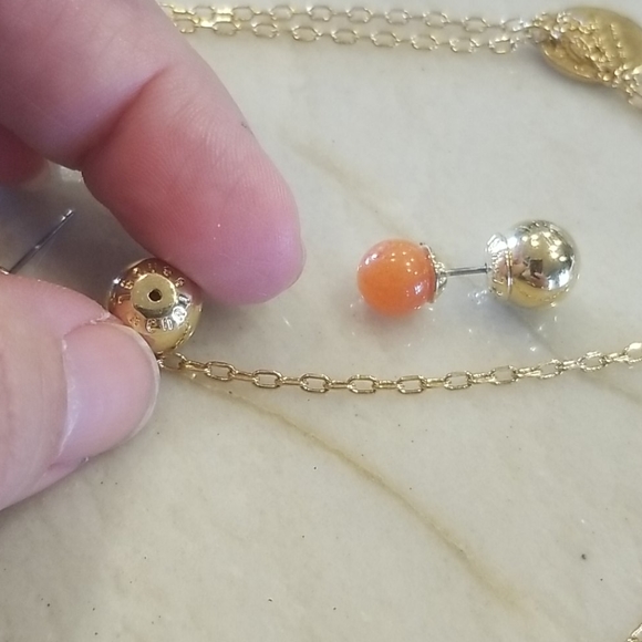 Henri Bendel gold w/ gemstone necklace & earrings - Picture 8 of 10